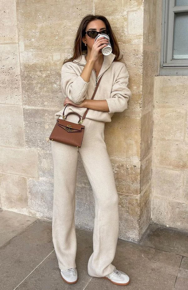 Lavinque Outfit set Ensemble Détente Zippé | Gris Chiné | Douceur et Style Décontracté
