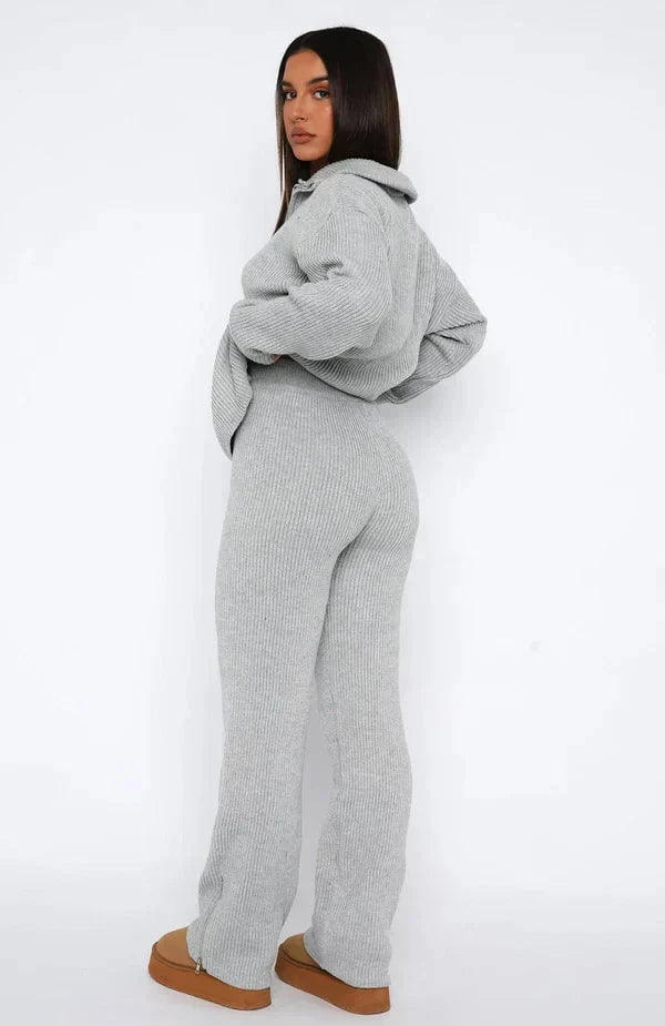 Lavinque Outfit set Ensemble Détente Zippé | Gris Chiné | Douceur et Style Décontracté