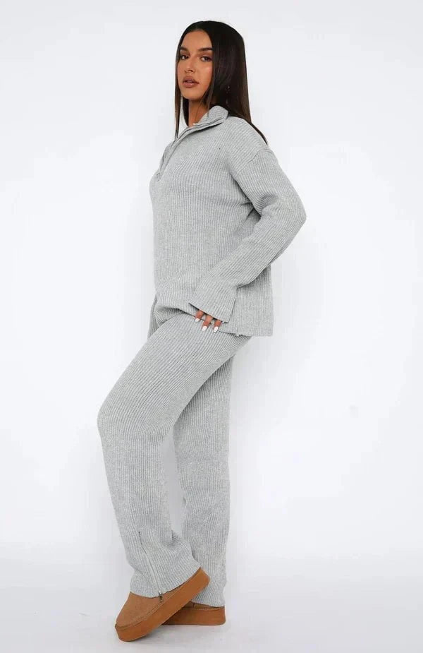 Lavinque Outfit set Ensemble Détente Zippé | Gris Chiné | Douceur et Style Décontracté