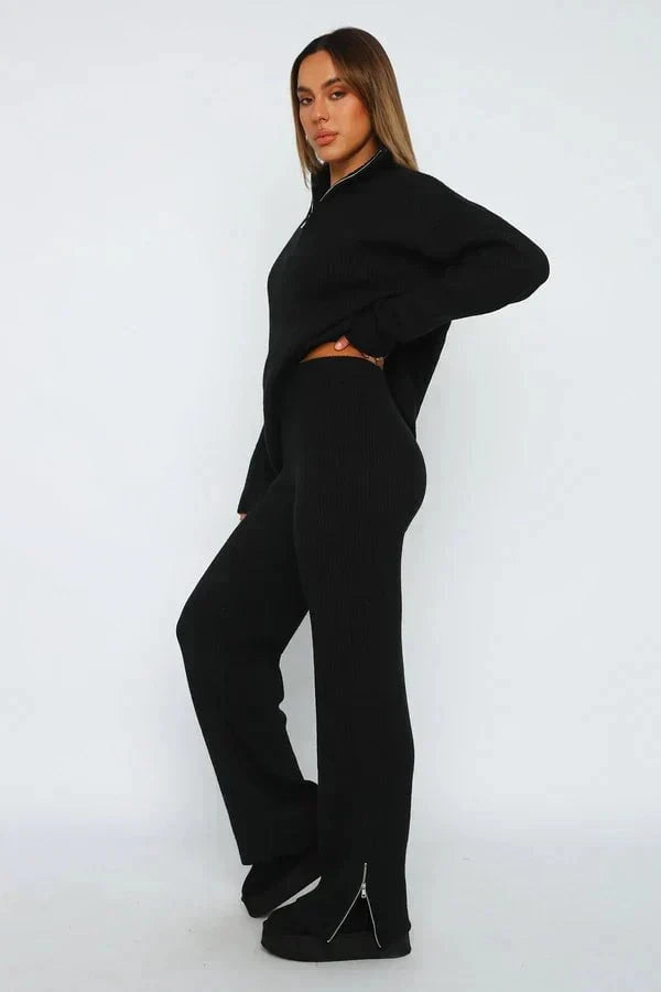 Lavinque Outfit set Ensemble Détente Zippé | Gris Chiné | Douceur et Style Décontracté