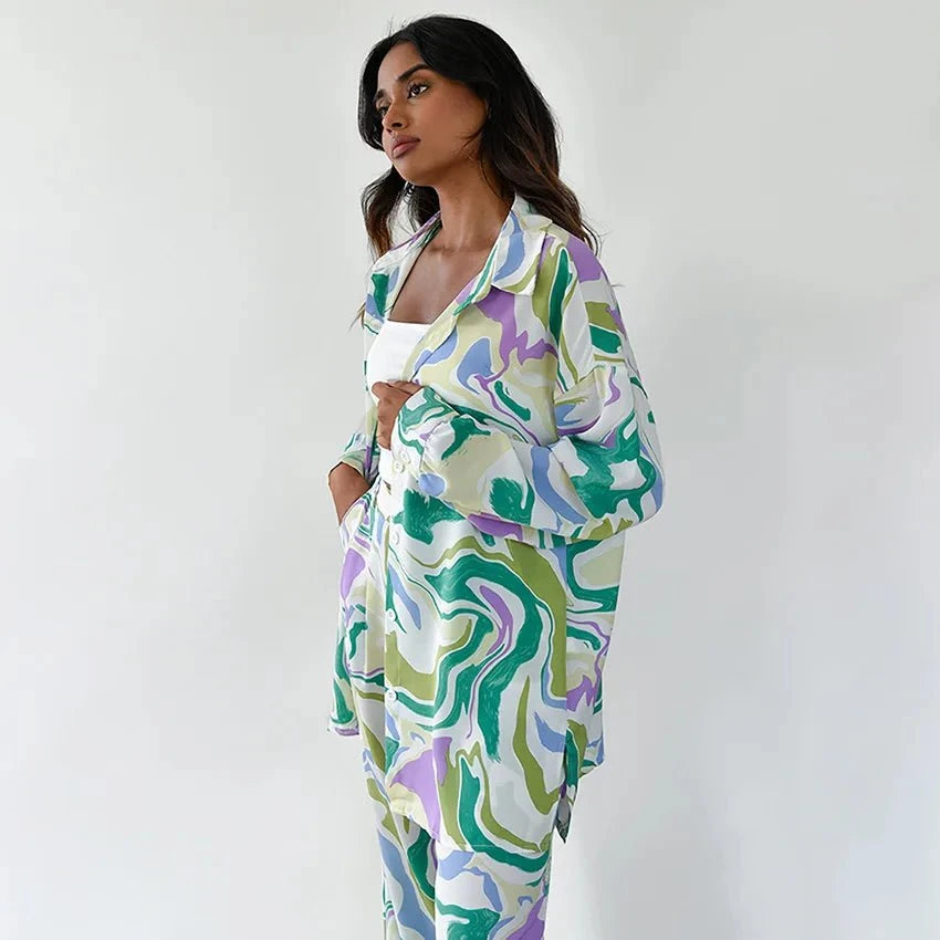 Lavinque outfit set Ensemble Fluide Femme | Motif Psychédélique | Élégance et Confort