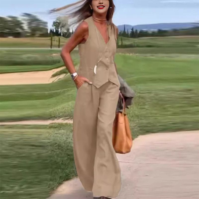 Lavinque outfit set Ensemble Gilet et Pantalon Large | Lin | Élégant et Aéré