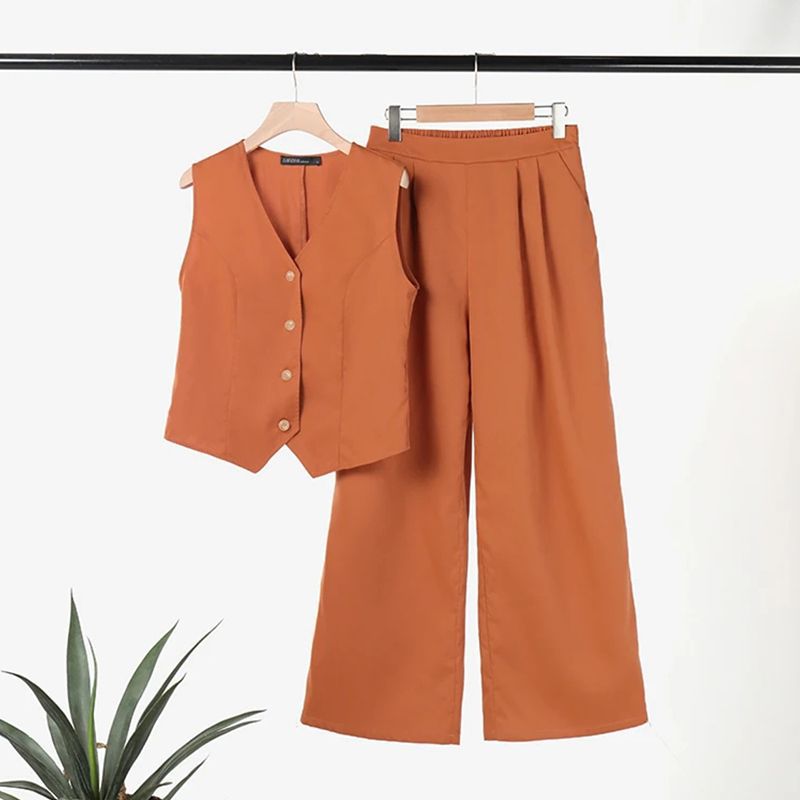 Lavinque outfit set Ensemble Gilet et Pantalon Large | Lin | Élégant et Aéré