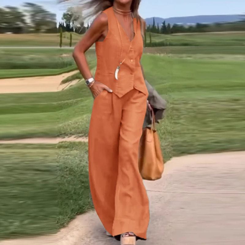 Lavinque outfit set Ensemble Gilet et Pantalon Large | Lin | Élégant et Aéré