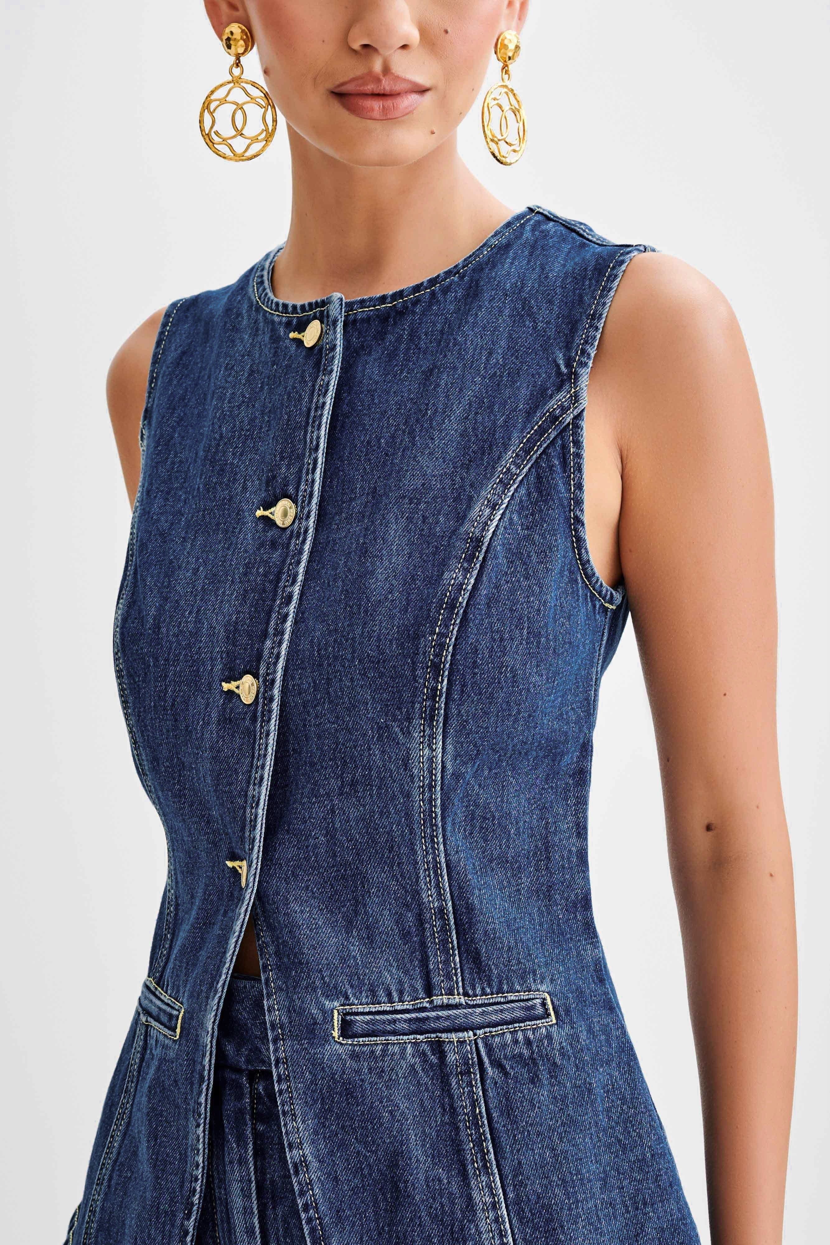 Lavinque Outfit set Ensemble Gilet & Short en Jean | Denim Bleu Foncé | Tendance et Structuré