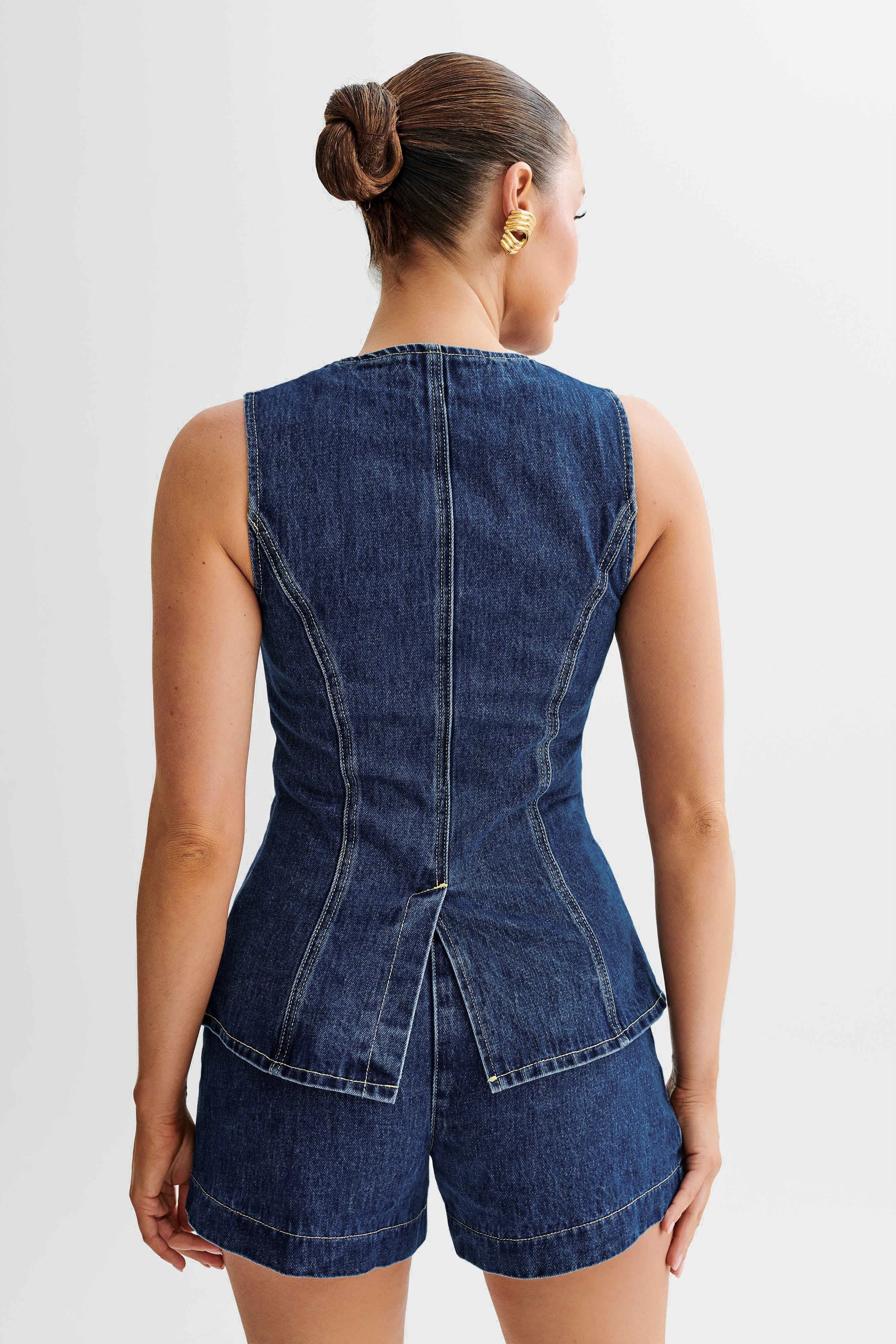 Lavinque Outfit set Ensemble Gilet & Short en Jean | Denim Bleu Foncé | Tendance et Structuré