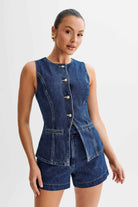 Lavinque Outfit set Ensemble Gilet & Short en Jean | Denim Bleu Foncé | Tendance et Structuré
