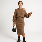 Lavinque Outfit set Ensemble Jupe & Pull Bordeaux | Asymétrique & Confort Chic