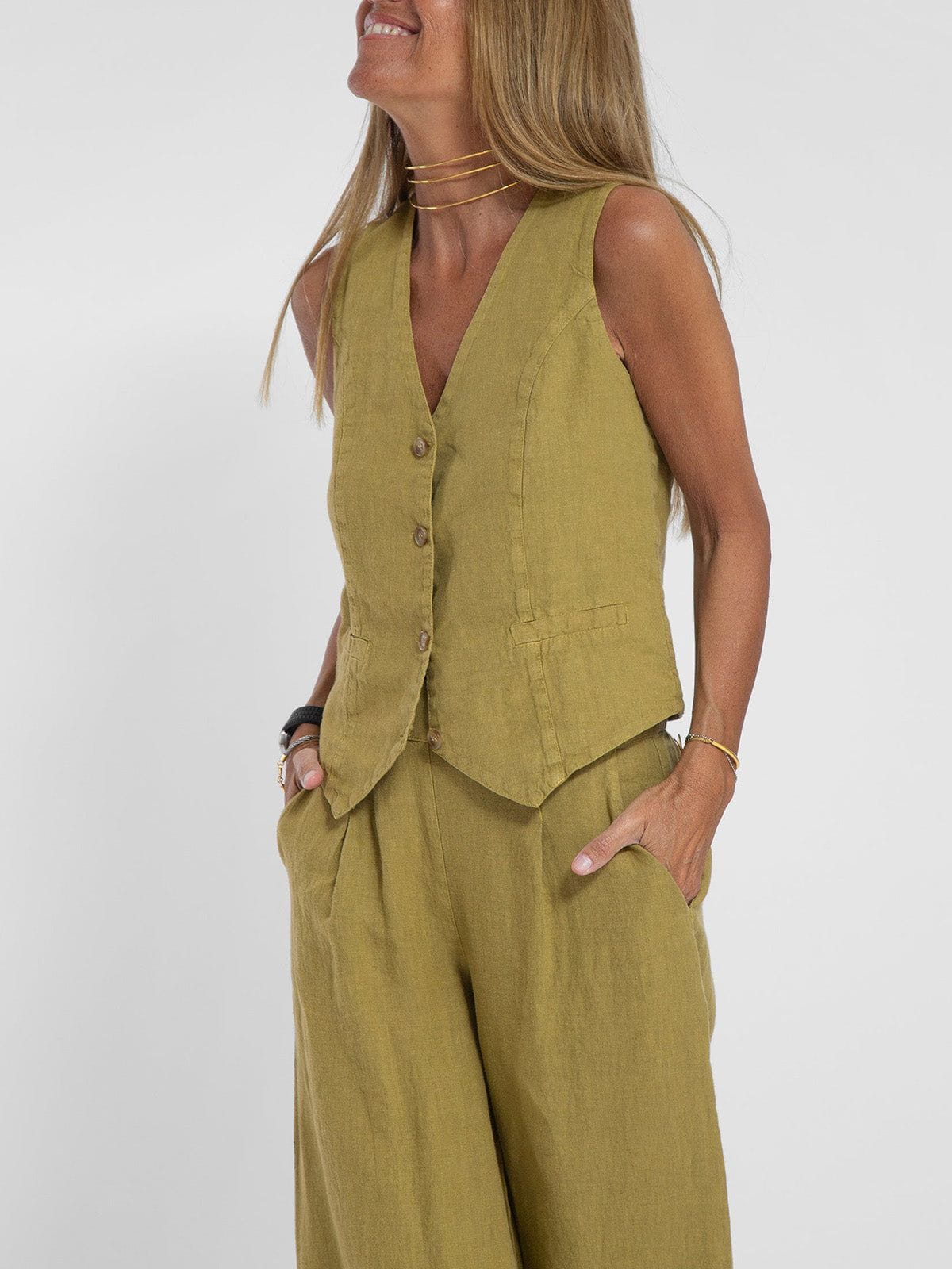 Lavinque outfit set Ensemble Lin Gilet et Pantalon Large | Élégant | Léger et Tendance