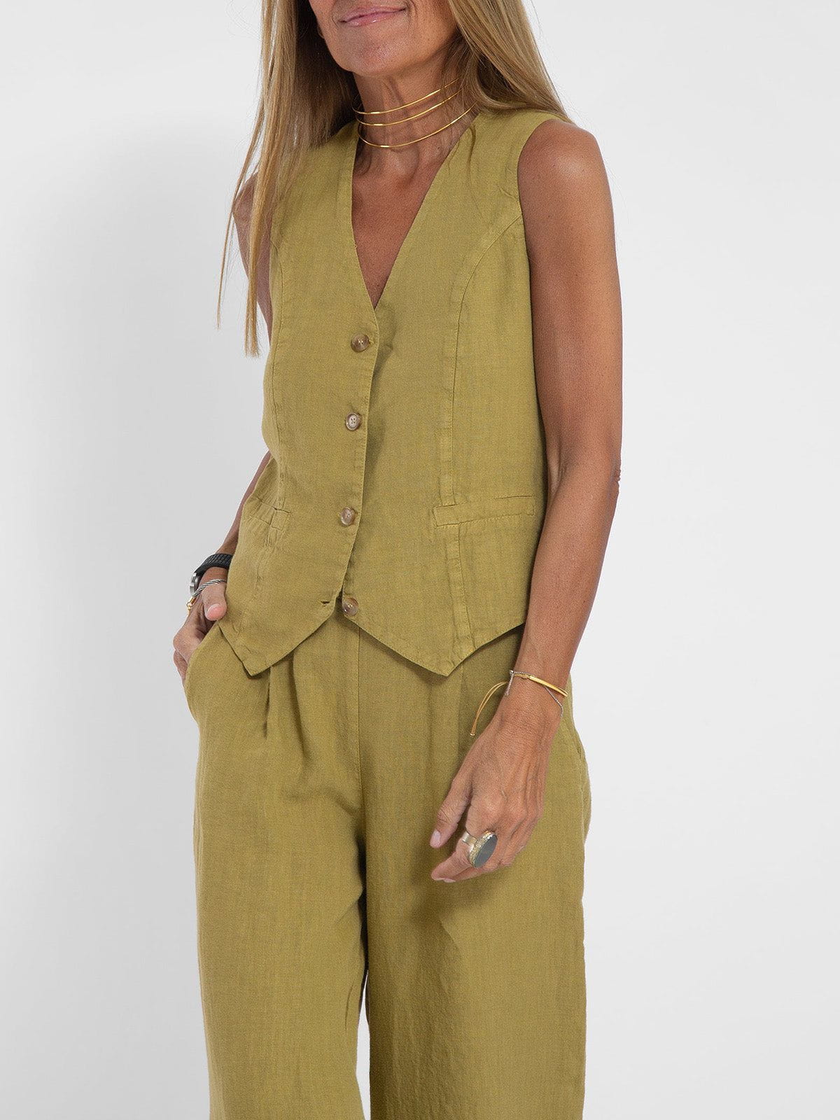 Lavinque outfit set Ensemble Lin Gilet et Pantalon Large | Élégant | Léger et Tendance