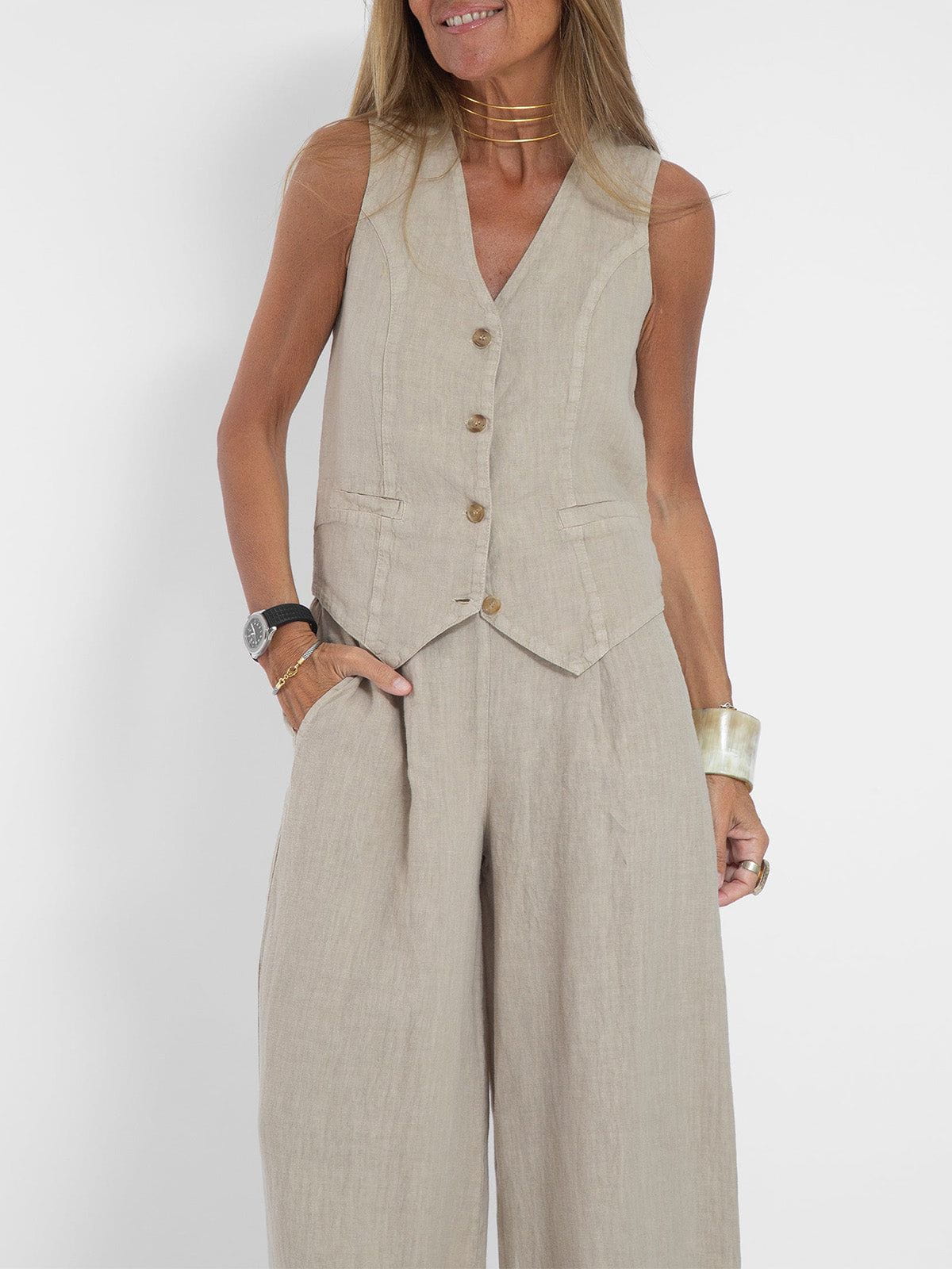 Lavinque outfit set Ensemble Lin Gilet et Pantalon Large | Élégant | Léger et Tendance