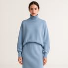Lavinque Outfit set Ensemble Maille Hiver | Bleu Pastel | Pull Col Montant & Jupe Midi