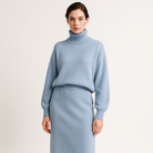 Lavinque Outfit set Ensemble Maille Hiver | Bleu Pastel | Pull Col Montant & Jupe Midi