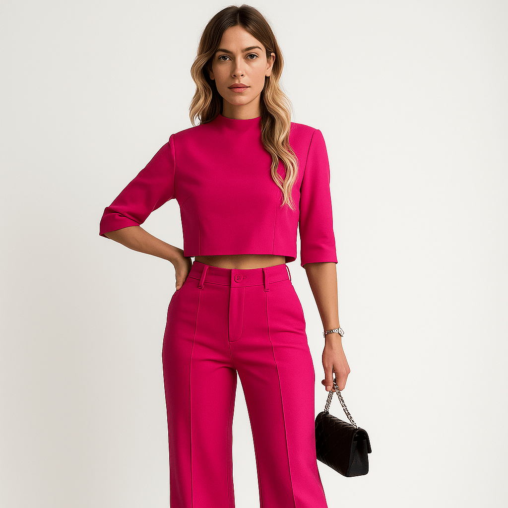 Lavinque Outfit set Ensemble Marron Foncé | Crop Top & Pantalon | Style Minimal Élancé