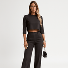 Lavinque Outfit set Ensemble Marron Foncé | Crop Top & Pantalon | Style Minimal Élancé