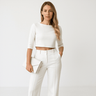 Lavinque Outfit set Ensemble Marron Foncé | Crop Top & Pantalon | Style Minimal Élancé