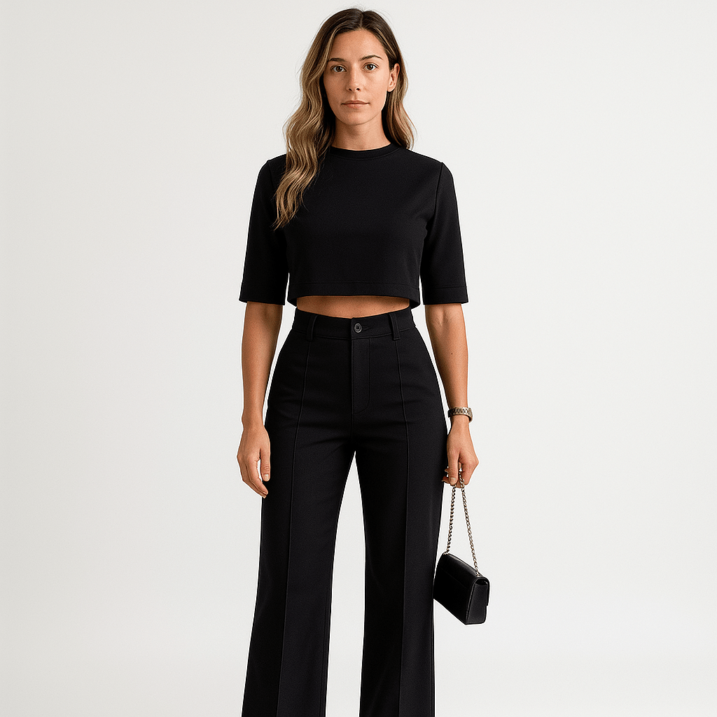 Lavinque Outfit set Ensemble Marron Foncé | Crop Top & Pantalon | Style Minimal Élancé
