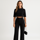 Lavinque Outfit set Ensemble Marron Foncé | Crop Top & Pantalon | Style Minimal Élancé