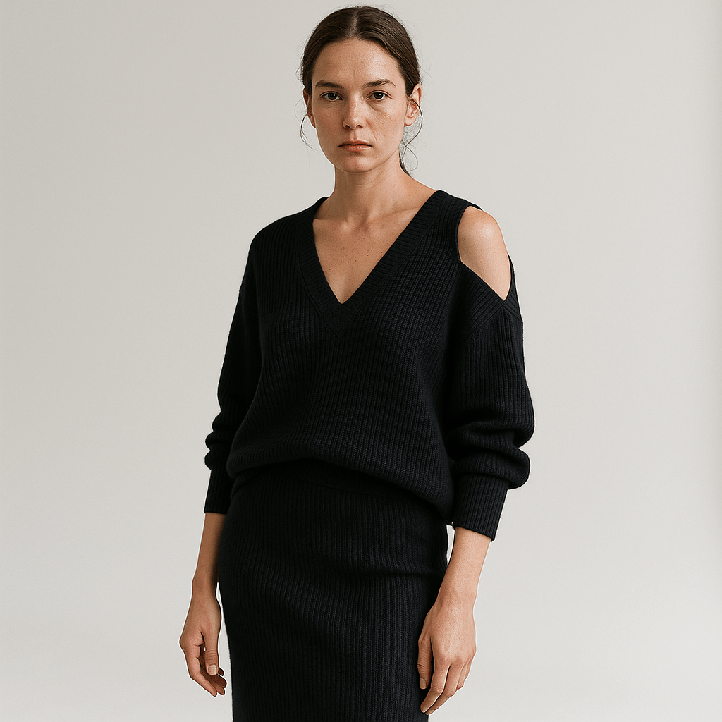 Lavinque Outfit set Ensemble Noir Asymétrique | Épaule Dénudée | Élégant & Minimal