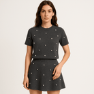 Lavinque Outfit set Ensemble Noir Fleuri | Jupe & T-Shirt | Look Estival Féminin