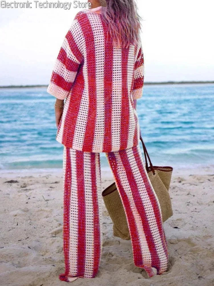 Lavinque outfit set Ensemble Pantalon & Chemise Rayé | Élégance Bohème | Léger & Aéré