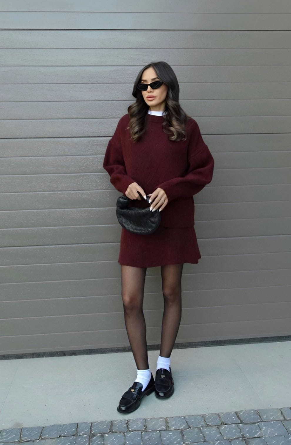 Lavinque Outfit set Ensemble Pull & Jupe | Bordeaux Profond | Look Automnal Chic