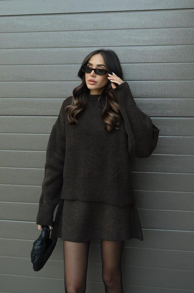 Lavinque outfit set Ensemble Pull Oversize & Jupe | Élégance & Confort | Look Automnal