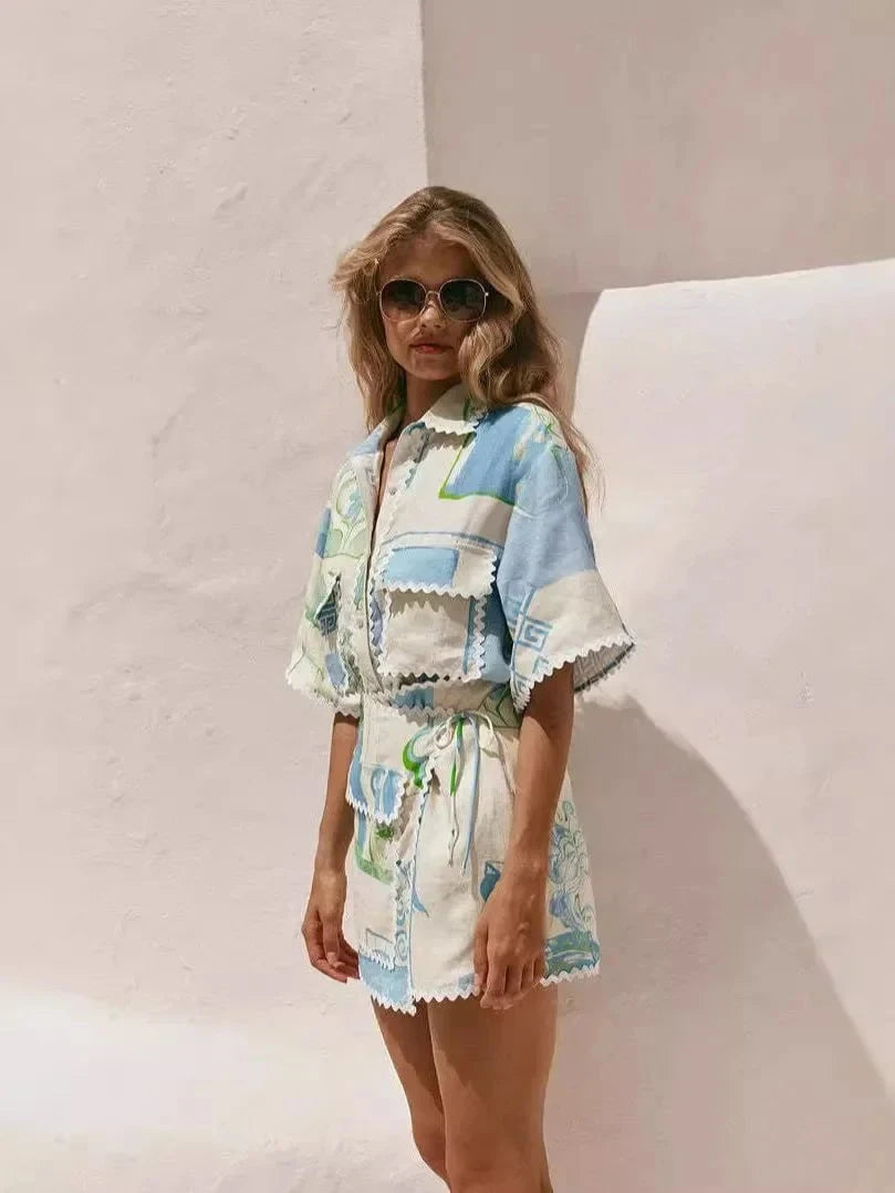 Lavinque outfit set Ensemble Short & Chemise | Imprimé Estival | Élégance Décontractée
