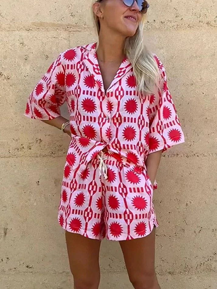 Lavinque outfit set Ensemble Short et Chemise | Rouge et Blanc | Tendance et Estival