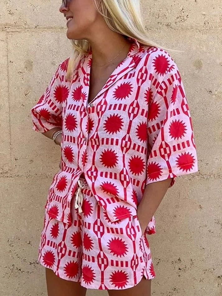 Lavinque outfit set Ensemble Short et Chemise | Rouge et Blanc | Tendance et Estival