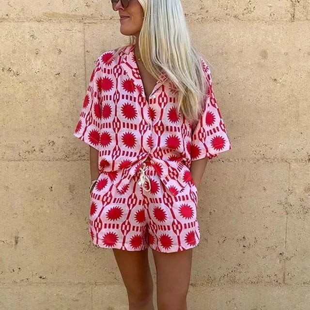 Lavinque outfit set Ensemble Short et Chemise | Rouge et Blanc | Tendance et Estival