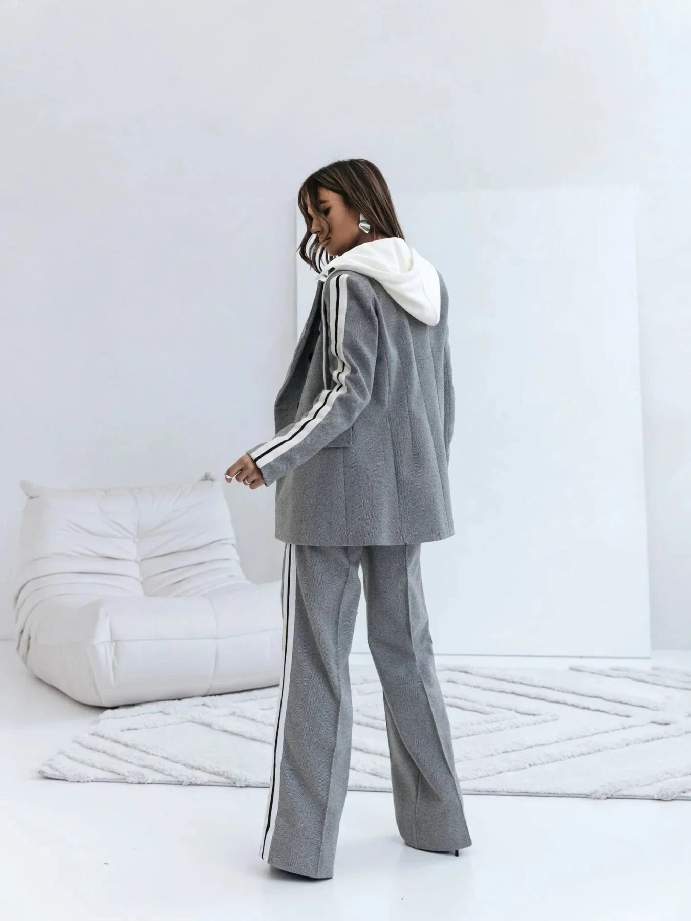 Lavinque Outfit set Ensemble Tailleur Femme à Rayures | Gris | Élégant et Structuré