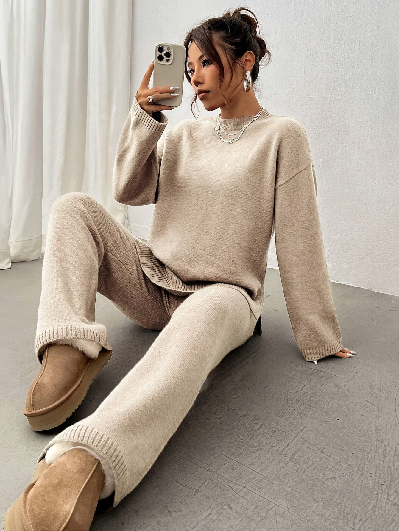 Lavinque Outfit set Ensemble Tricot Décontracté | Marron Caramel | Douillet & Élégant