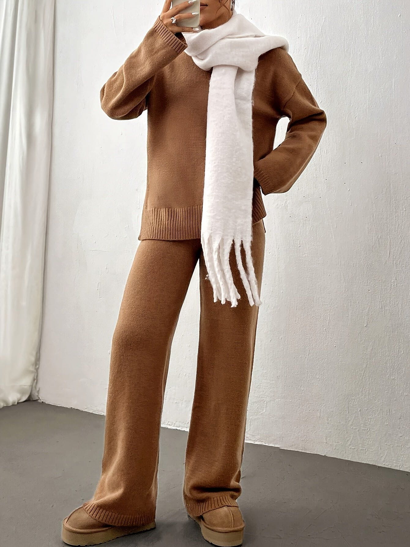 Lavinque Outfit set Ensemble Tricot Décontracté | Marron Caramel | Douillet & Élégant