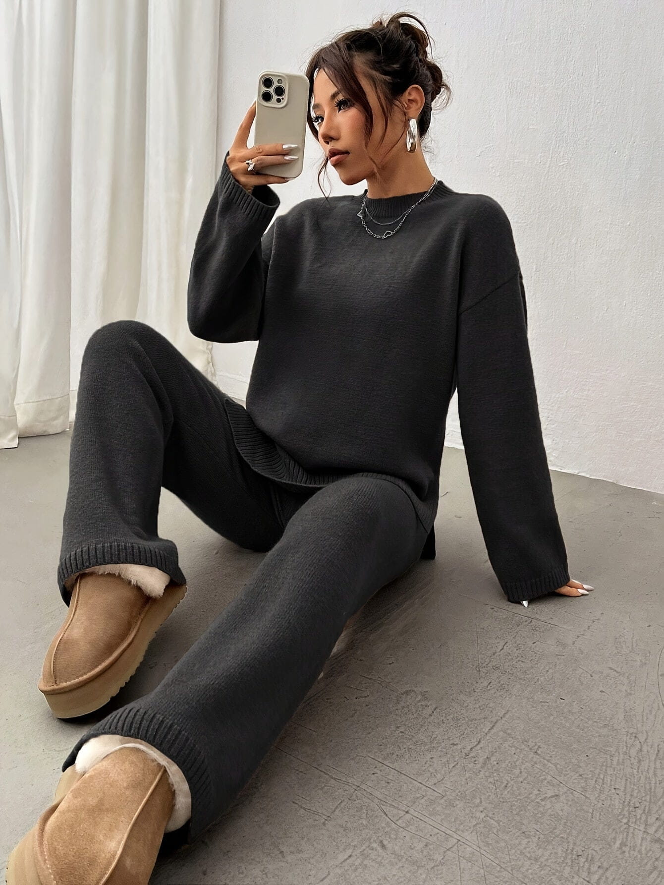 Lavinque Outfit set Ensemble Tricot Décontracté | Marron Caramel | Douillet & Élégant