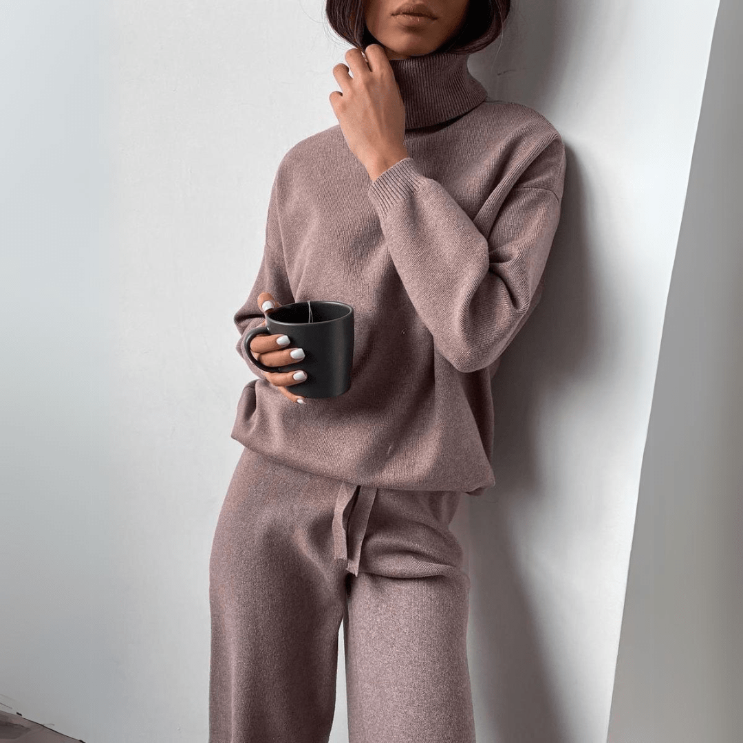 Lavinque outfit set Ensemble Tricoté à Col Roulé | Élégance Décontractée | Doux & Confortable