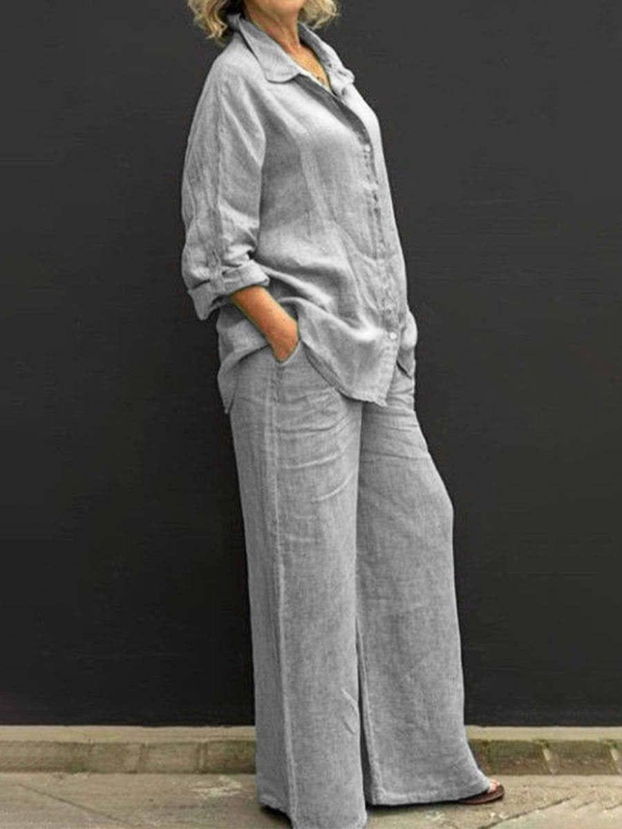Lavinque outfit set Gris clair / S Ensemble Lin Décontracté | Vert | Léger et Élégant