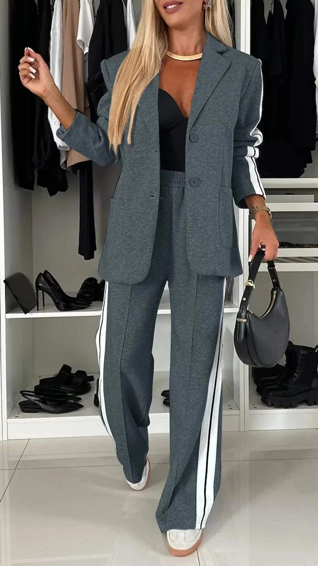 Lavinque outfit set Gris foncé / S Ensemble Blazer et Pantalon Sport Chic | Tendance | Élégance et Confort
