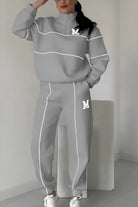 Lavinque Outfit set Gris / S Ensemble de Jogging Vert Foncé | Col Zippé & Lettrage M | Sportif et Stylé