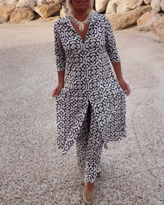 Lavinque outfit set Gris / S Ensemble Élégant 2 Pièces | Tunique Longue & Pantalon | Chic et Confortable