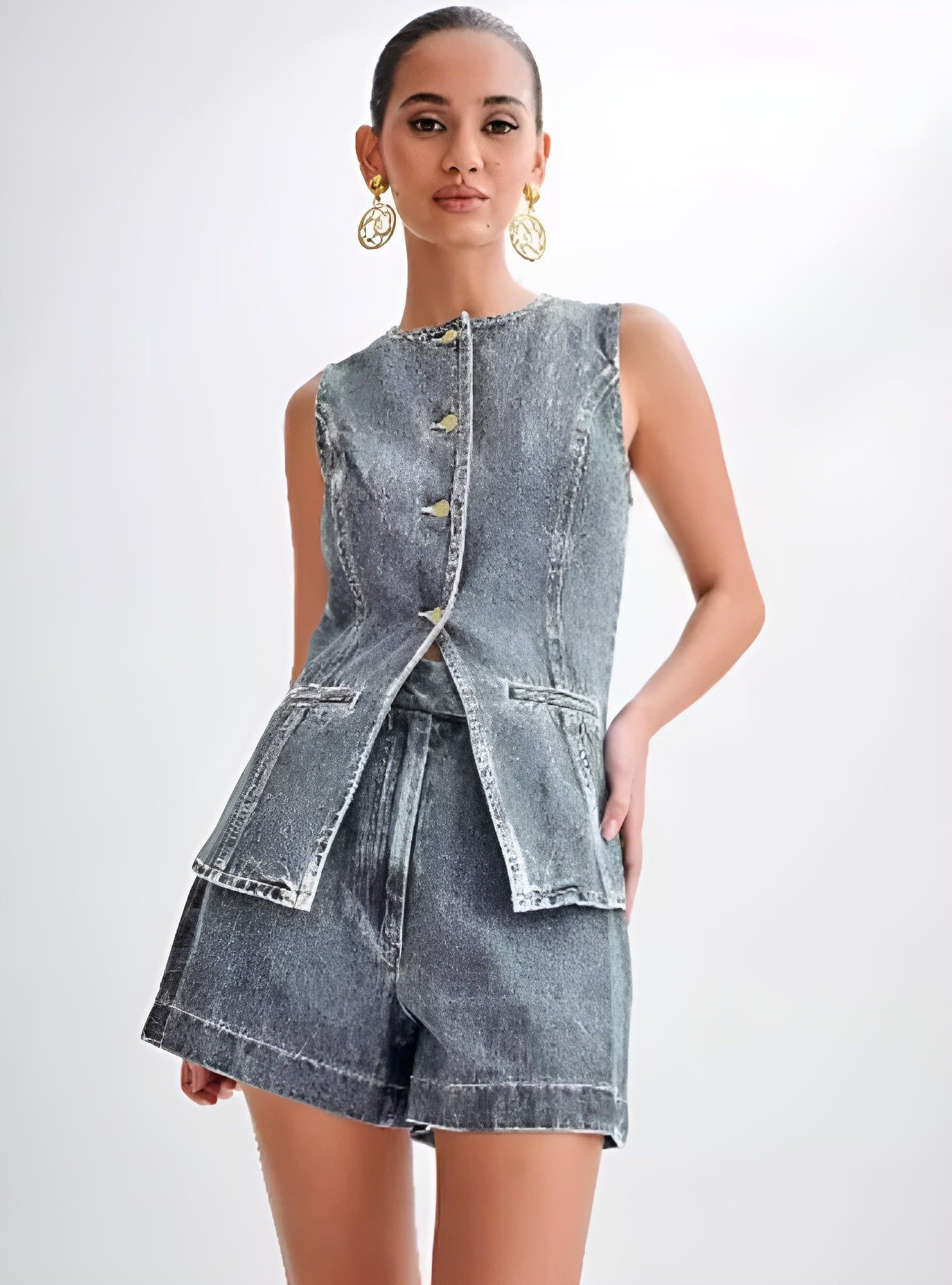Lavinque Outfit set Gris / S Ensemble Gilet & Short en Jean | Denim Bleu Foncé | Tendance et Structuré