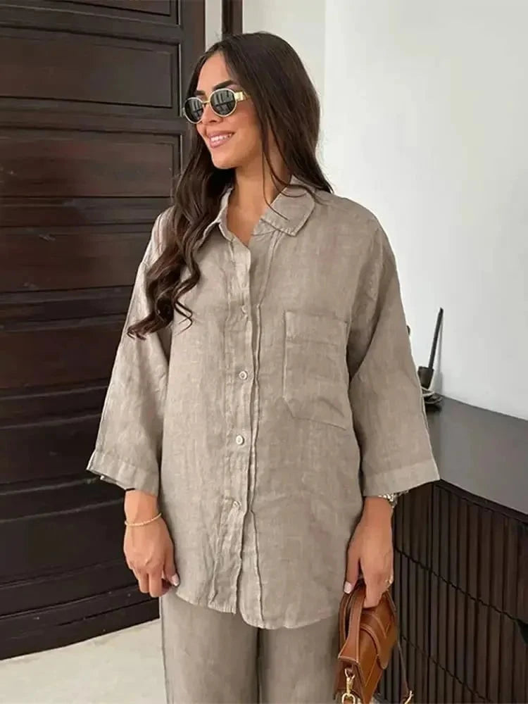 Lavinque outfit set Gris / S Ensemble Lin Chemise & Pantalon | Chic | Léger et Confortable