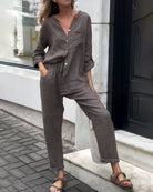 Lavinque outfit set Gris / S Ensemble Lin Femme | Chemise et Pantalon | Léger et Élégant