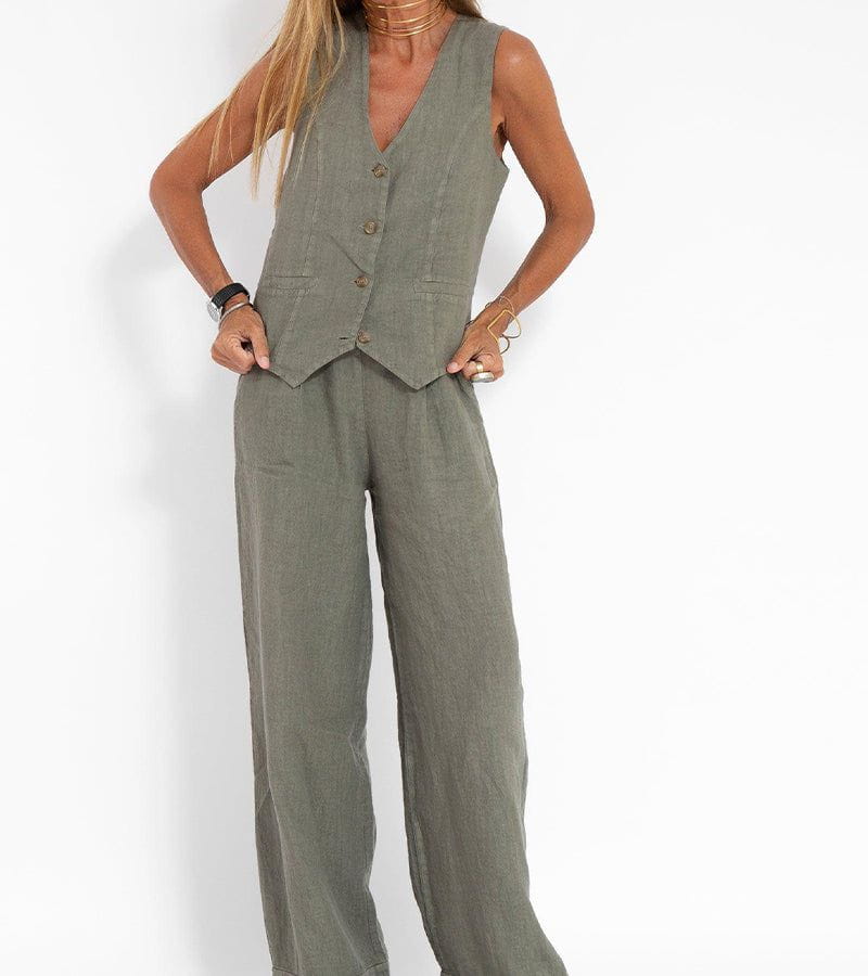 Lavinque outfit set Gris / S Ensemble Lin Gilet et Pantalon Large | Élégant | Léger et Tendance