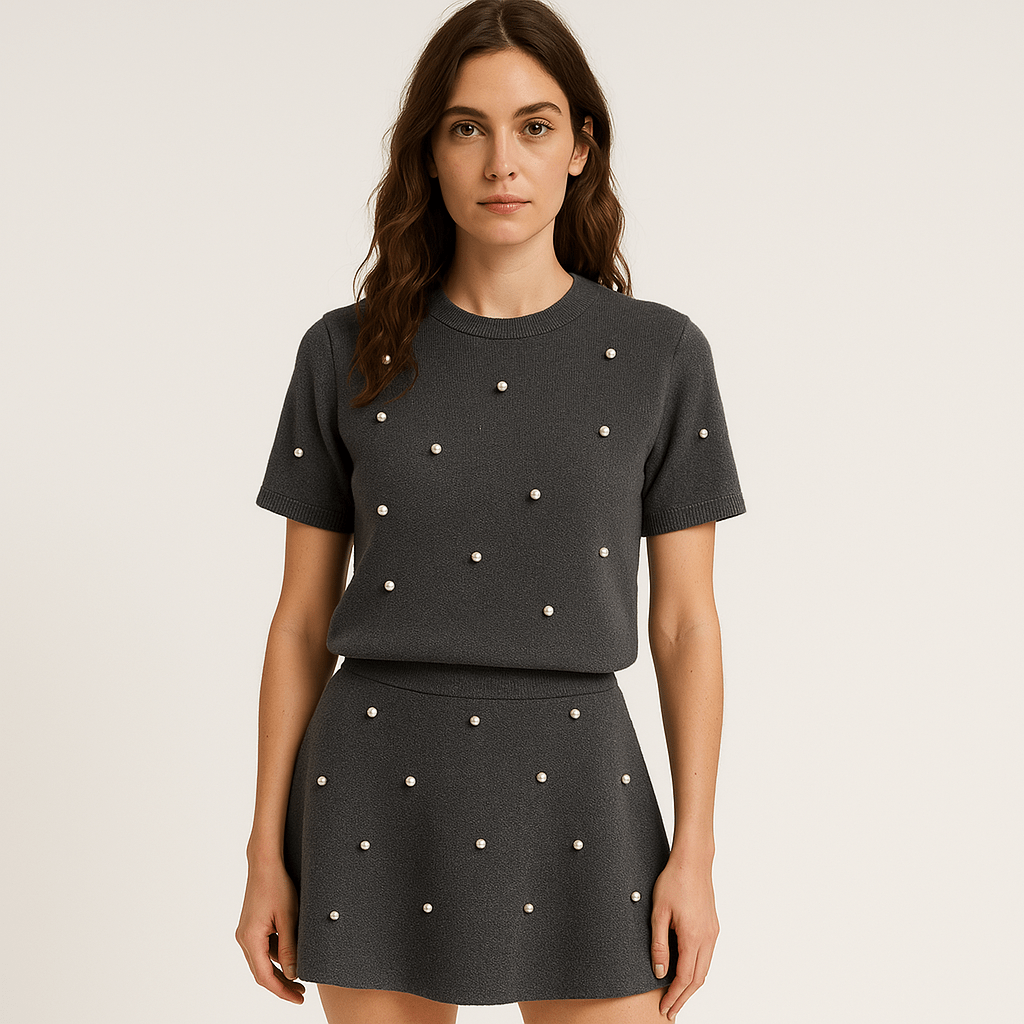 Lavinque Outfit set Gris / S Ensemble Noir Fleuri | Jupe & T-Shirt | Look Estival Féminin