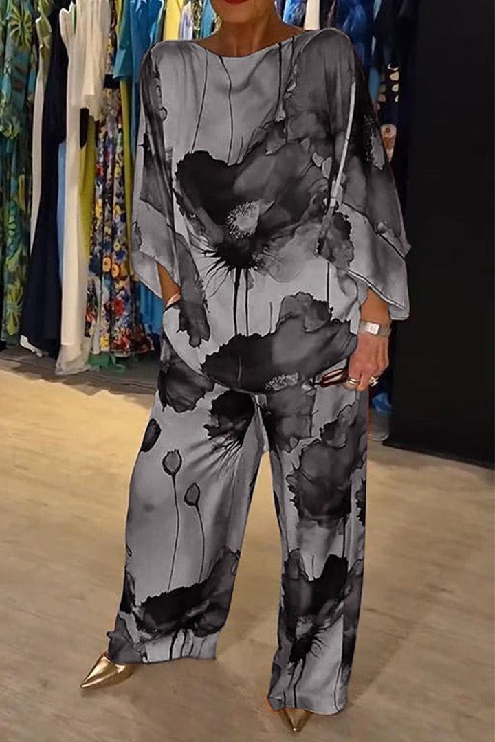 Lavinque outfit set Gris / S Ensemble Satin Imprimé | Multicolore | Élégance et Fluidité