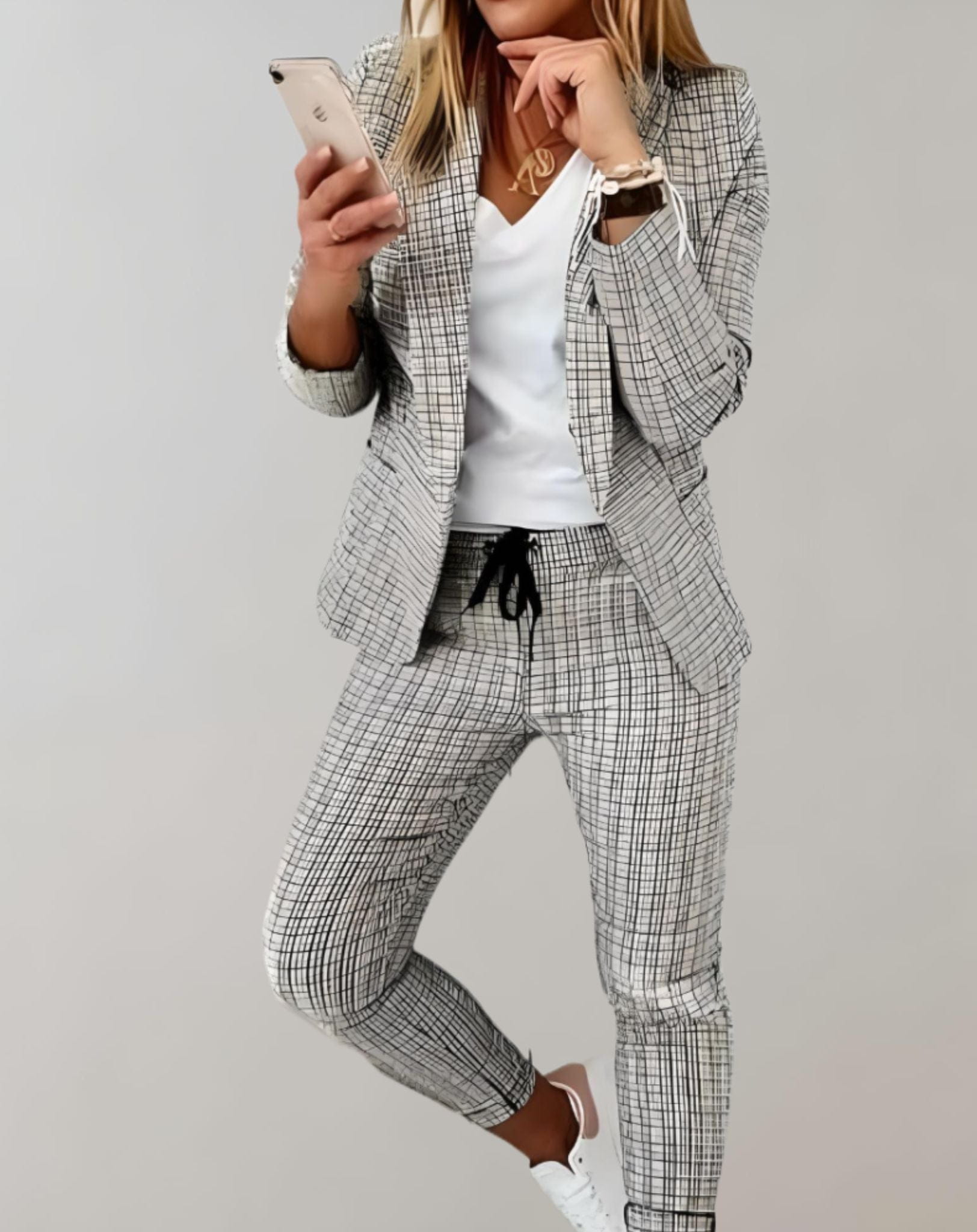 Lavinque outfit set Gris / S Ensemble Tailleur à Carreaux | Chic & Confortable | Bureau & Quotidien