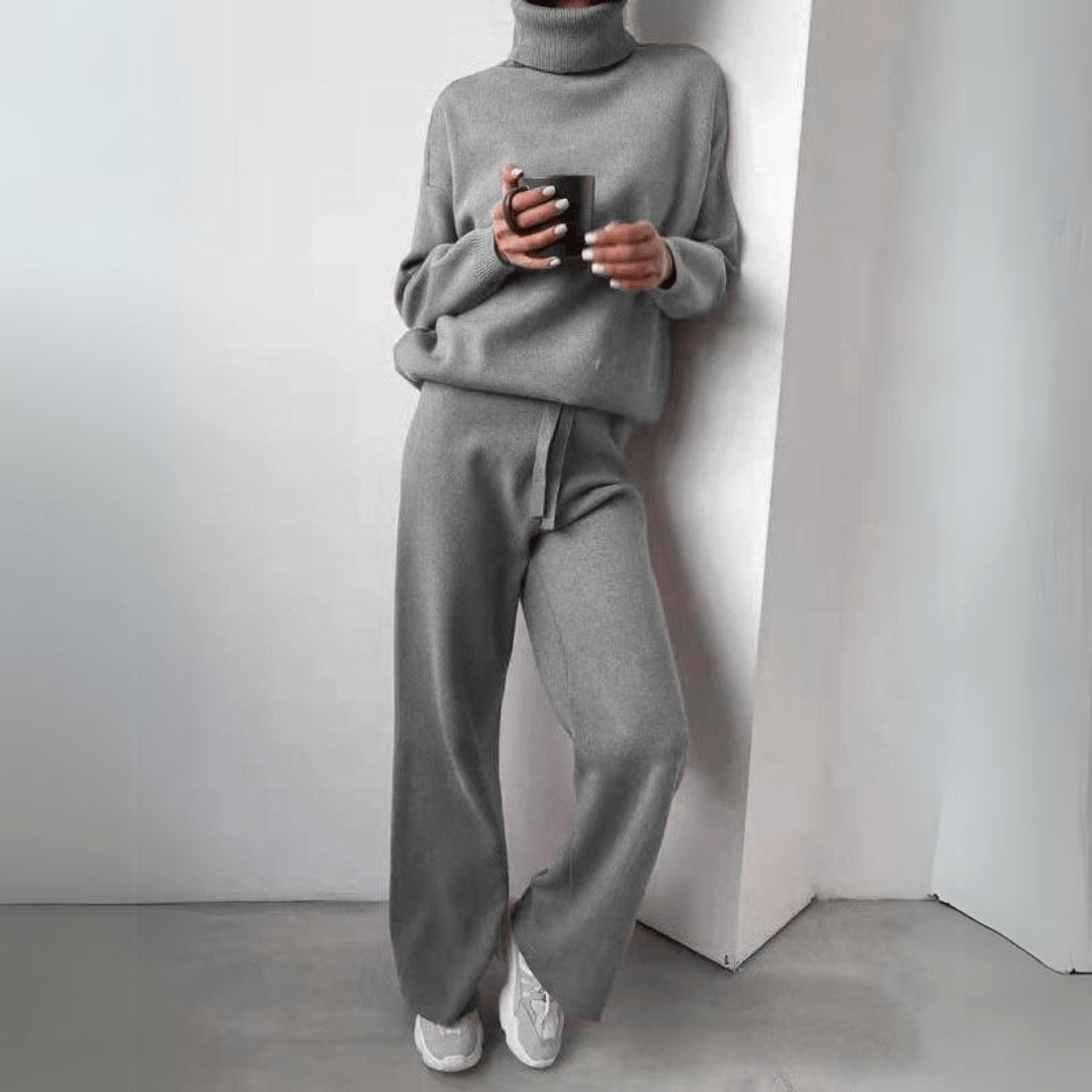 Lavinque outfit set Gris / S Ensemble Tricoté à Col Roulé | Élégance Décontractée | Doux & Confortable