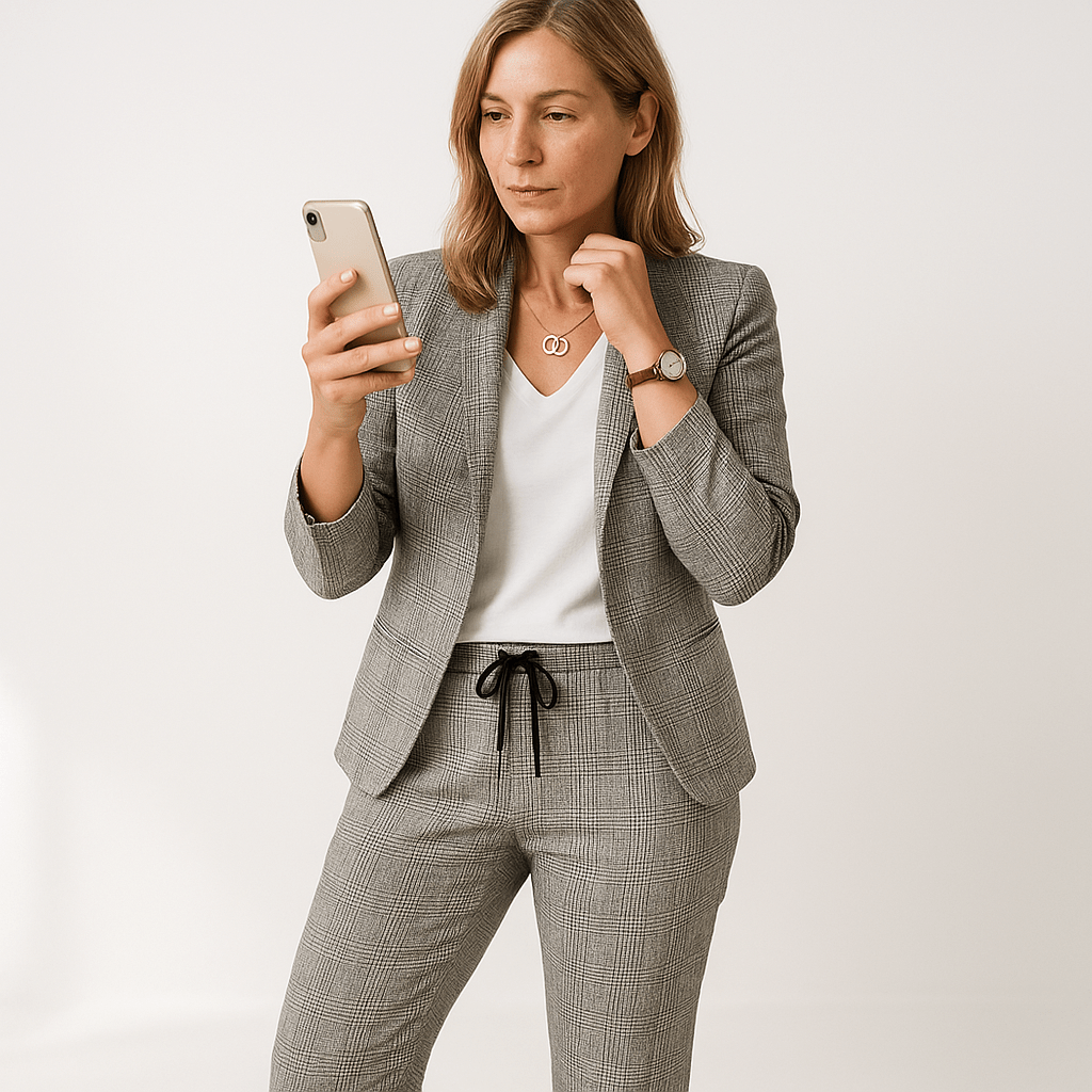 Lavinque Outfit set Gris / S Tailleur Pied-de-Poule Gris | Confort Moderne | Look Business Casual