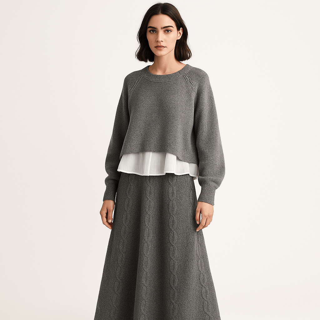 Lavinque Outfit set Gris / XS Ensemble Jupe Longue & Pull Oversize | Tricot | Élégant et Douillet